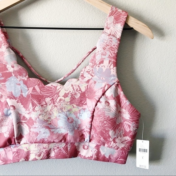 Anthropologie Daily Practice Allie Sports Bra Floral Size L Scalloped Pink NWT - Picture 8 of 13
